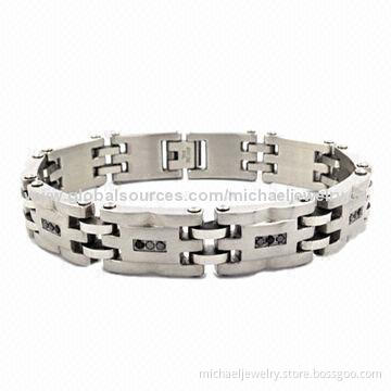 Stainless Steel Bracelets with 24pcs of Black CZ Stones and Process of Both Polished and Brushed